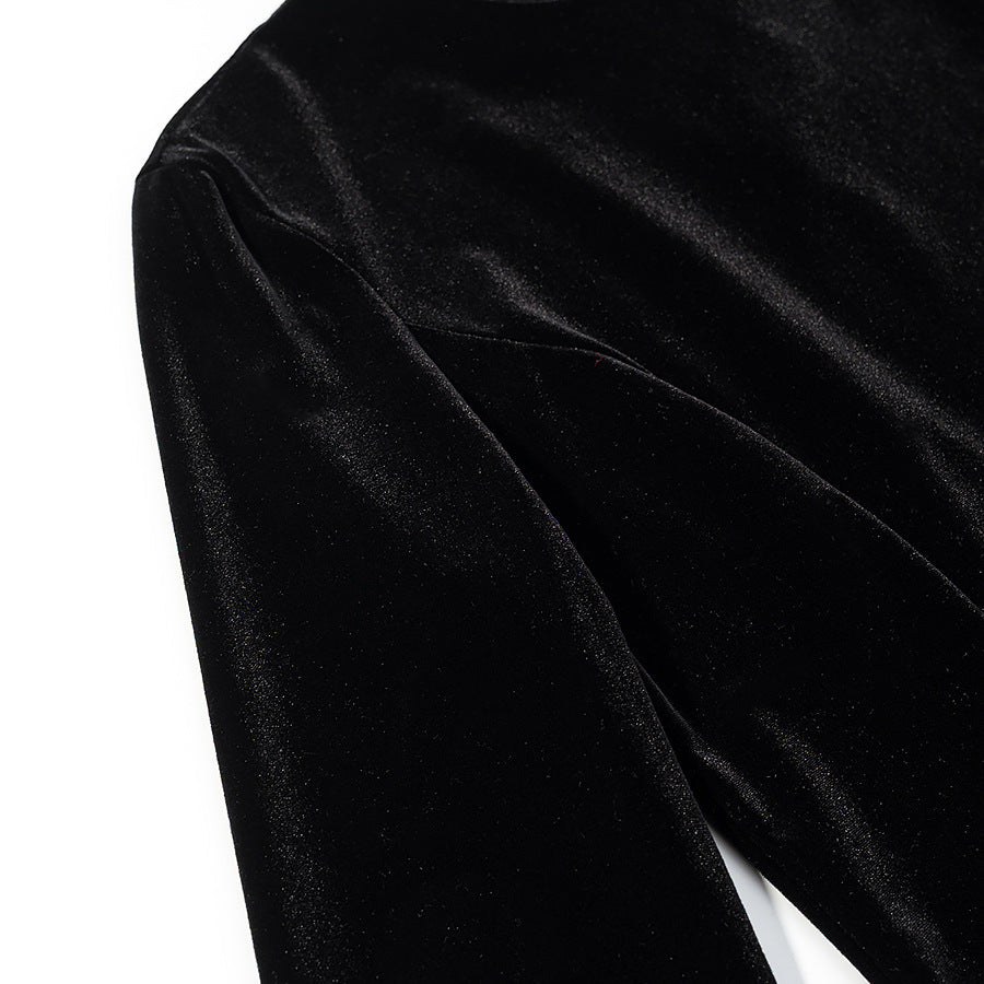 Damen Samtbluse mit Spitzen-Insert und asymmetrischem Spitzensaum Drune