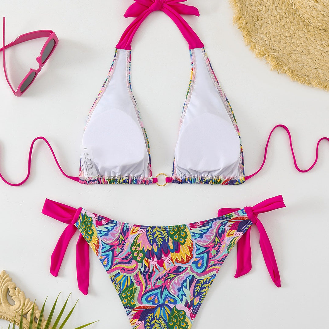 Damen Triangel-Bikini mit modischem Bindeband und auffälligem Mustermix Drune