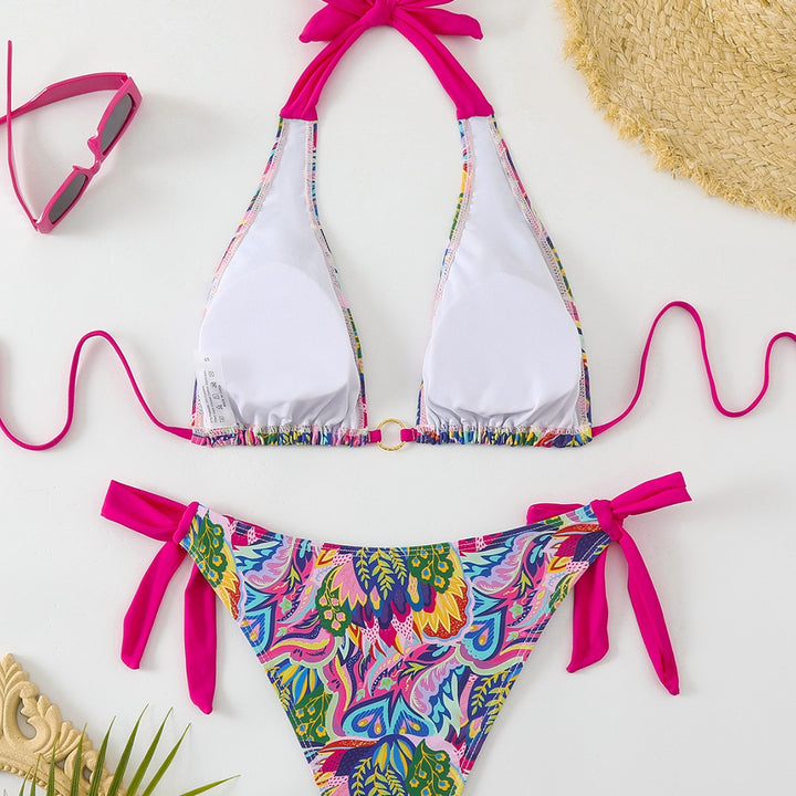 Damen Triangel-Bikini mit modischem Bindeband und auffälligem Mustermix Drune