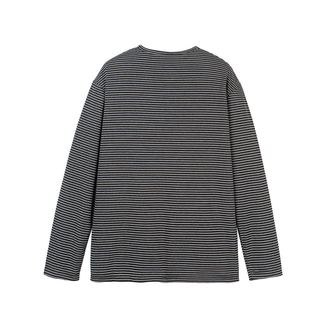 Unisex Gestreiftes Henley-Langarmshirt mit Knopfleiste und Oversize-Schnitt Drune