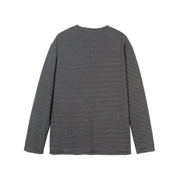 Unisex Gestreiftes Henley-Langarmshirt mit Knopfleiste und Oversize-Schnitt Drune
