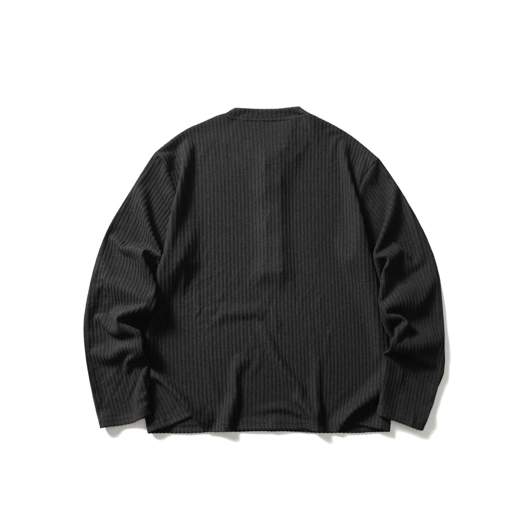 Unisex Gerippter Henley-Pullover mit Rundhals und durchgehender Knopfleiste Drune
