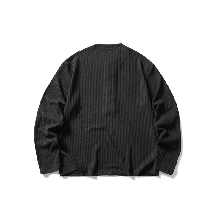 Unisex Gerippter Henley-Pullover mit Rundhals und durchgehender Knopfleiste Drune
