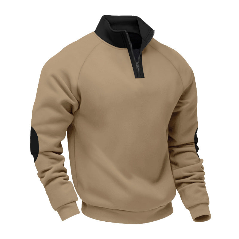 Herren nan Halbzip-Sweatshirt mit Stehkragen, Raglanärmeln und Ellbogenpatches Drune