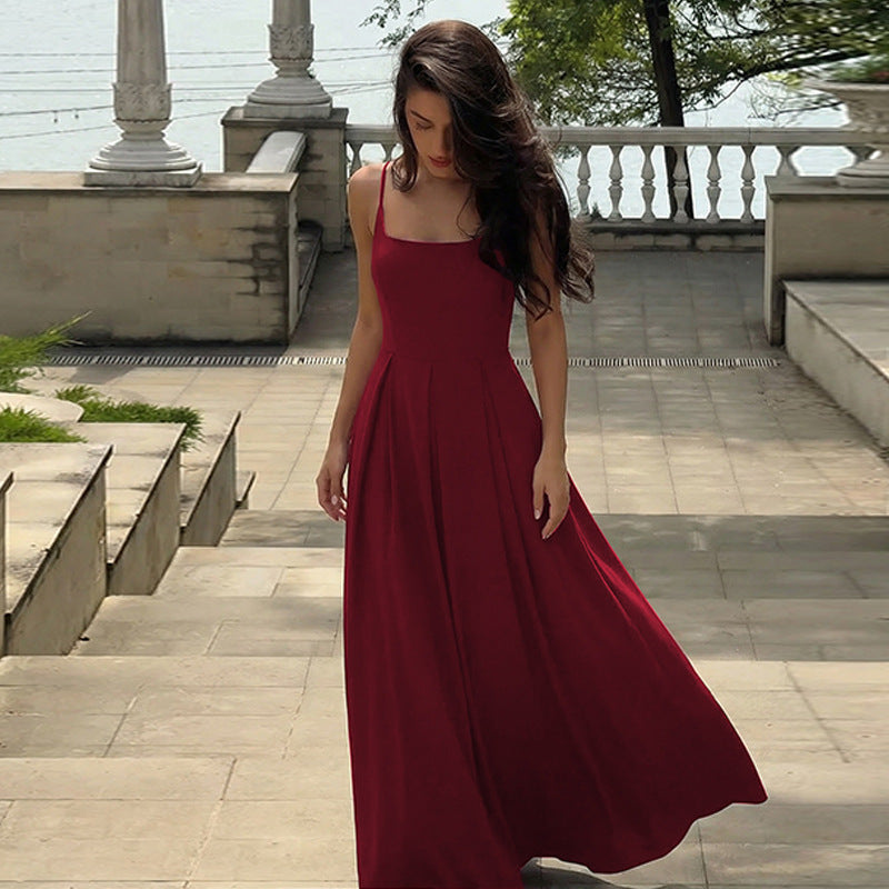 Damen Fließendes Maxikleid mit schmalen Spaghettiträgern und elegantem Schnitt Drune