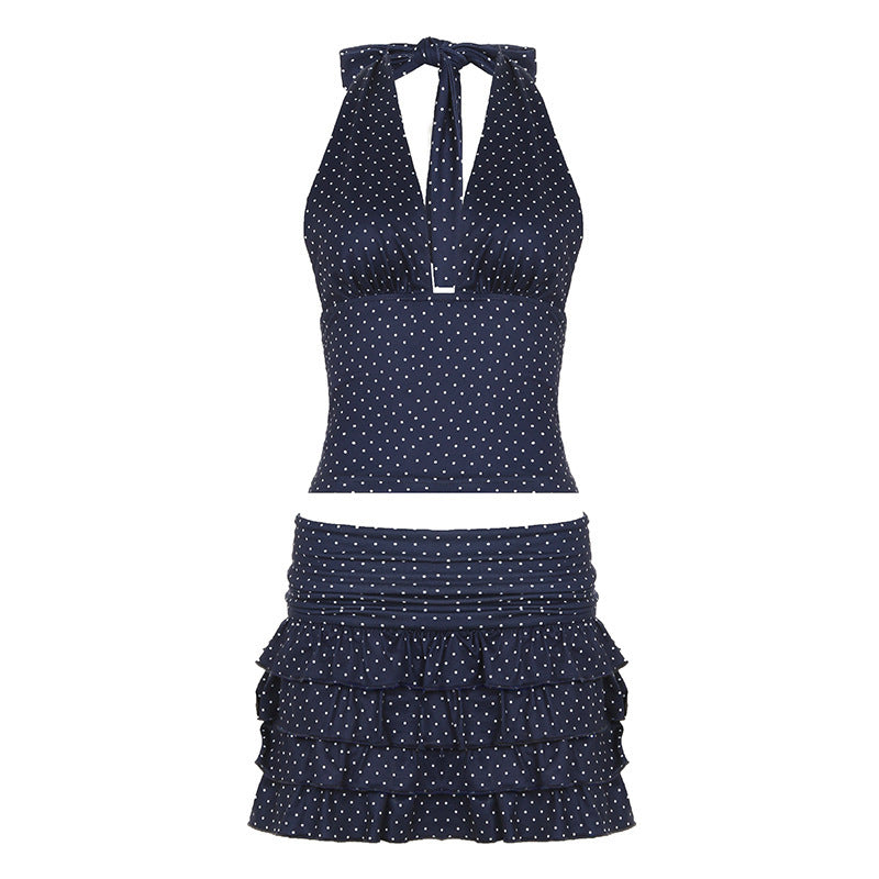 Damen Bikiniset mit verspielt rüschigem Rock und schicker Haltertop-Weste Drune