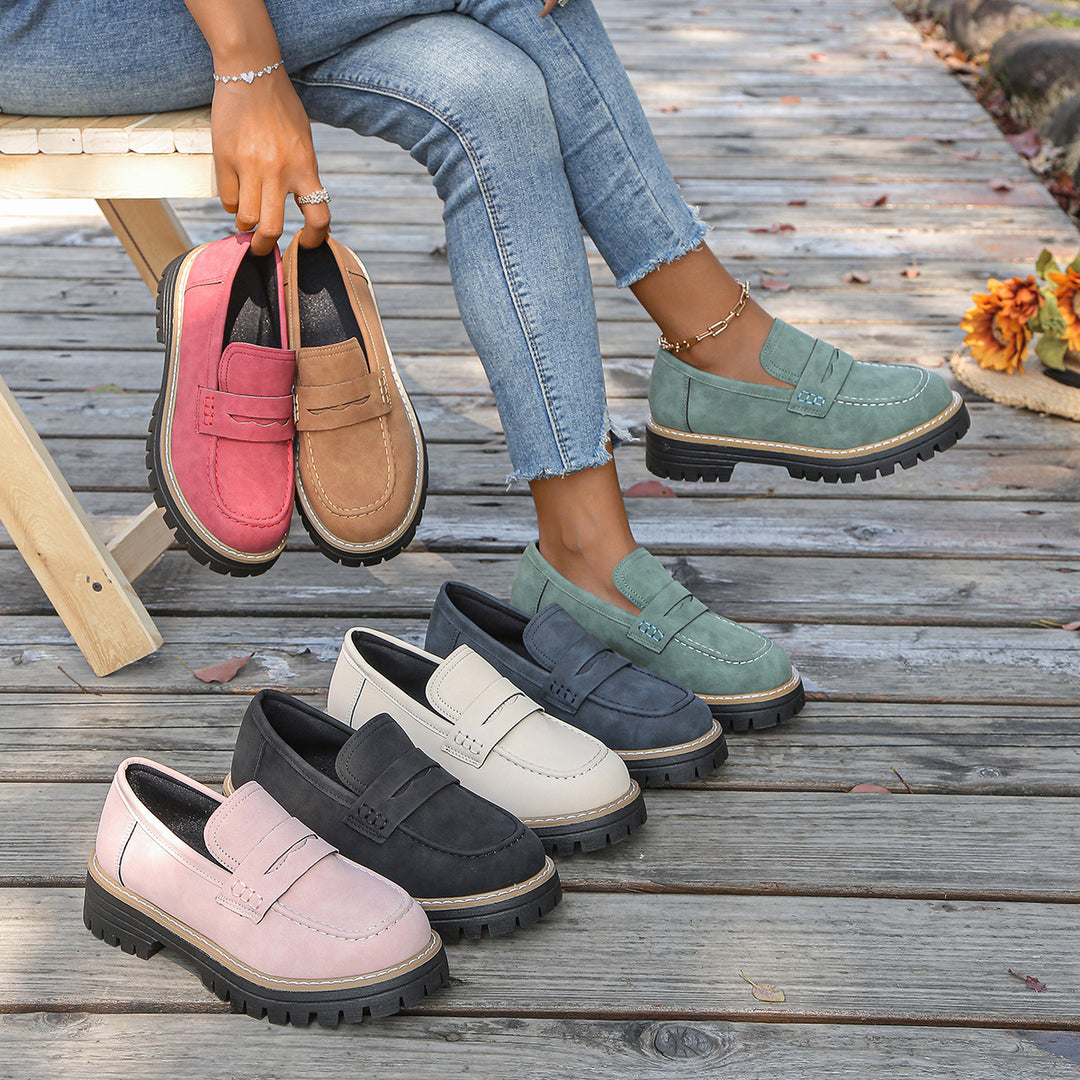 Damen robuste Loafer mit markanter Profilsohle, weichem Veloursoptik-Obermaterial und gepolstertem Komfortfußbett Drune