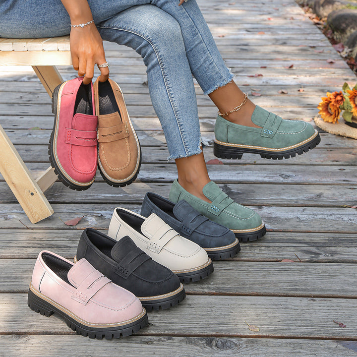 Damen robuste Loafer mit markanter Profilsohle, weichem Veloursoptik-Obermaterial und gepolstertem Komfortfußbett Drune