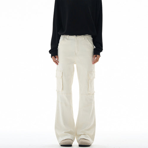 Damen Cargo-Palazzo-Jeans mit seitlichen Pattentaschen und Paneelnähten Drune
