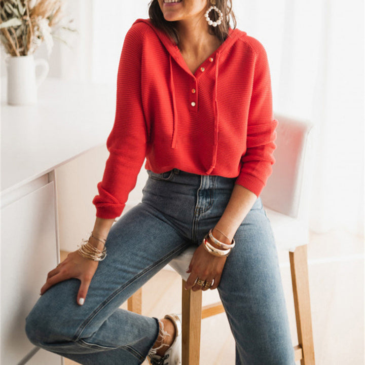 Damen Kurzarm Hoodie mit modernen Knopfdetails und elastischen Saum Drune