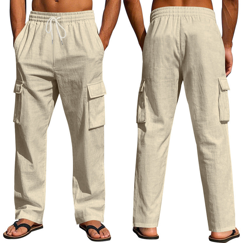 Herren nan lockere Cargo-Freizeithose mit elastischem Tunnelzugbund und mehreren Taschen Drune