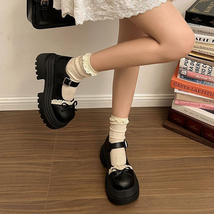 Damen Modische Mary Jane Schuhe mit dekorativer Schleife und robuster Plateau-Sohle Drune