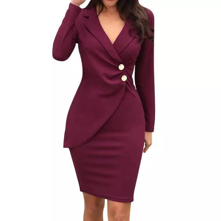 Damen elegantes und figurbetontes Etuikleid mit Knopfdetails Drune