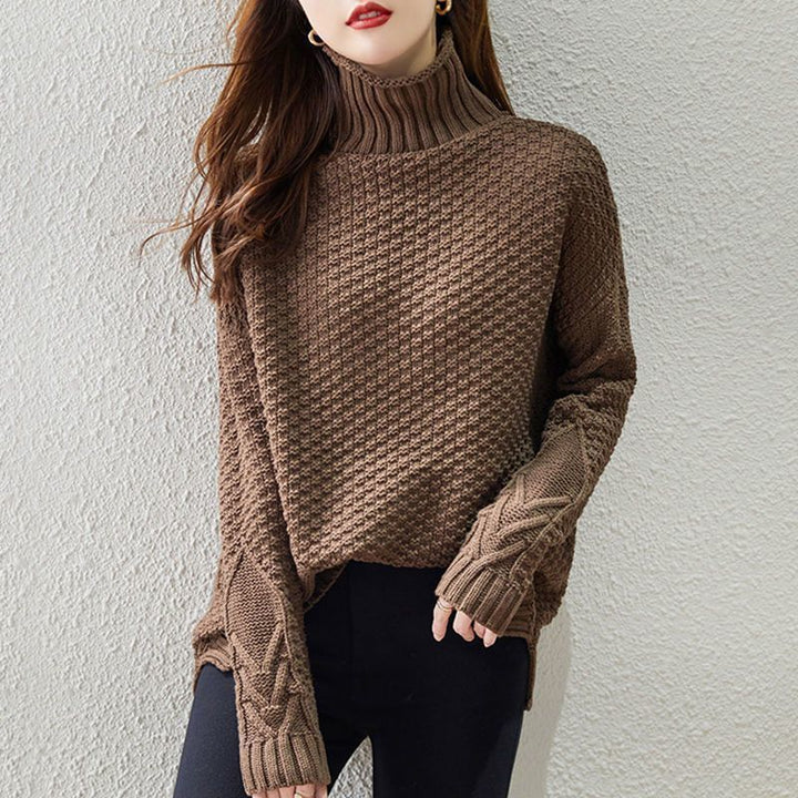 Damen Grobstrickpullover mit hohem Kragen und strukturiertem Design Drune