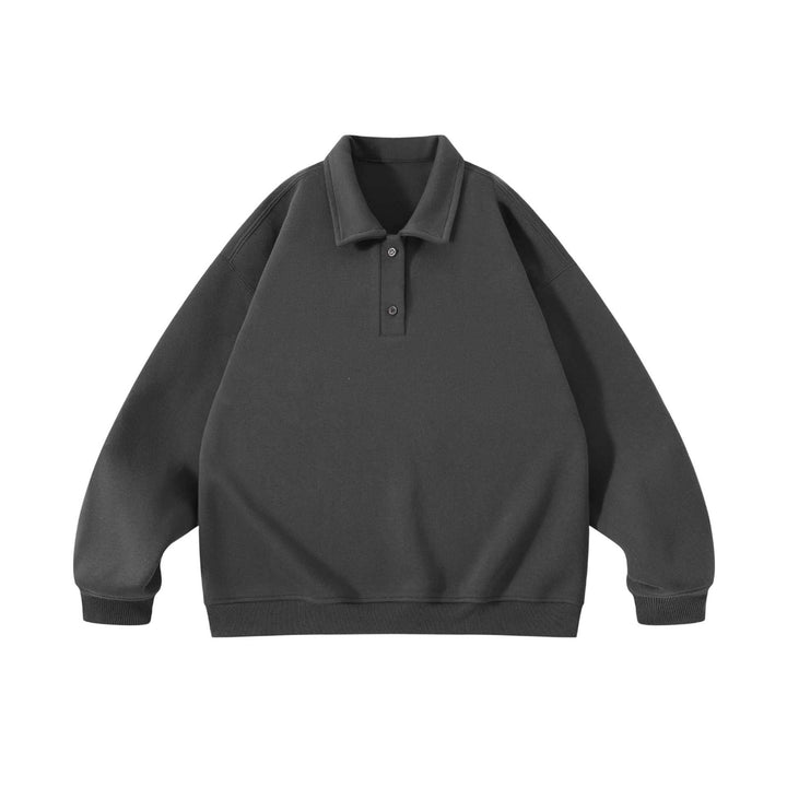 Unisex Oversize-Henley-Polo-Sweatshirt mit Kentkragen, Raglanärmeln und Rippbündchen Drune