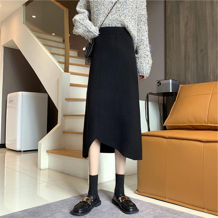 Damen Eleganter midi Rock mit asymmetrischer Saumlinie und hohem Bund Drune