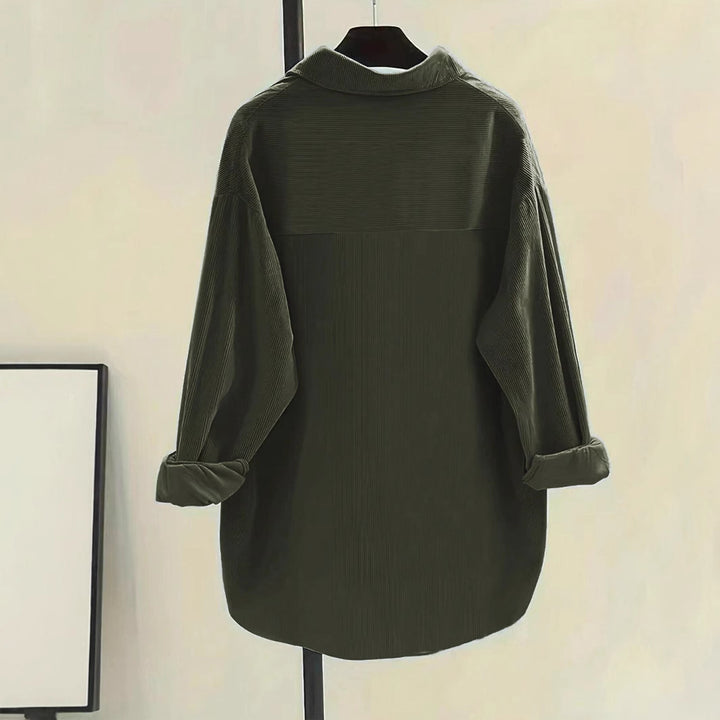 Damen Oversized Hemd aus Rippstoff mit Brusttaschen und schickem Kragen Drune