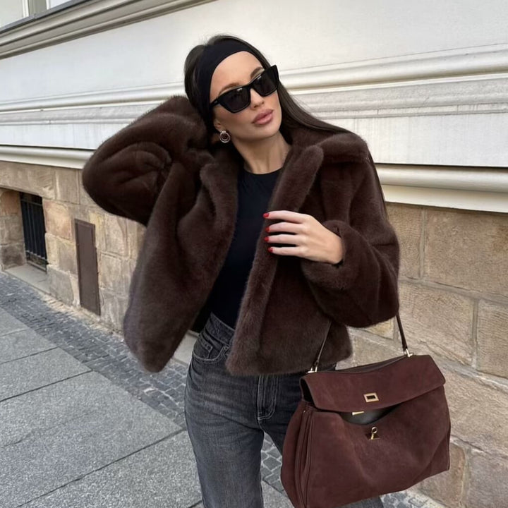 Damen elegante und weiche Kurzjacke mit Teddyfutter Drune
