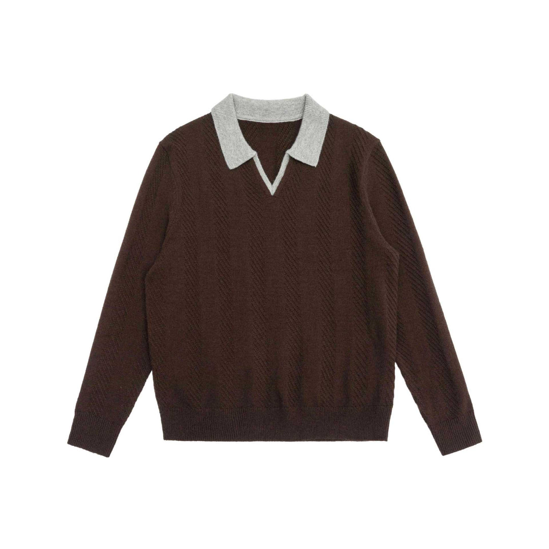 Unisex Strickpullover mit Polokragen und V‑Ausschnitt Drune