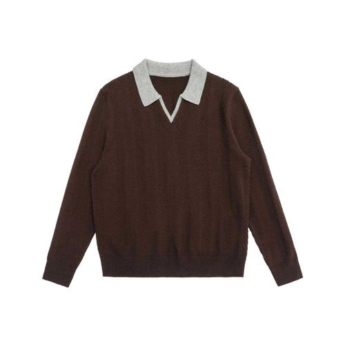 Unisex Strickpullover mit Polokragen und V‑Ausschnitt Drune