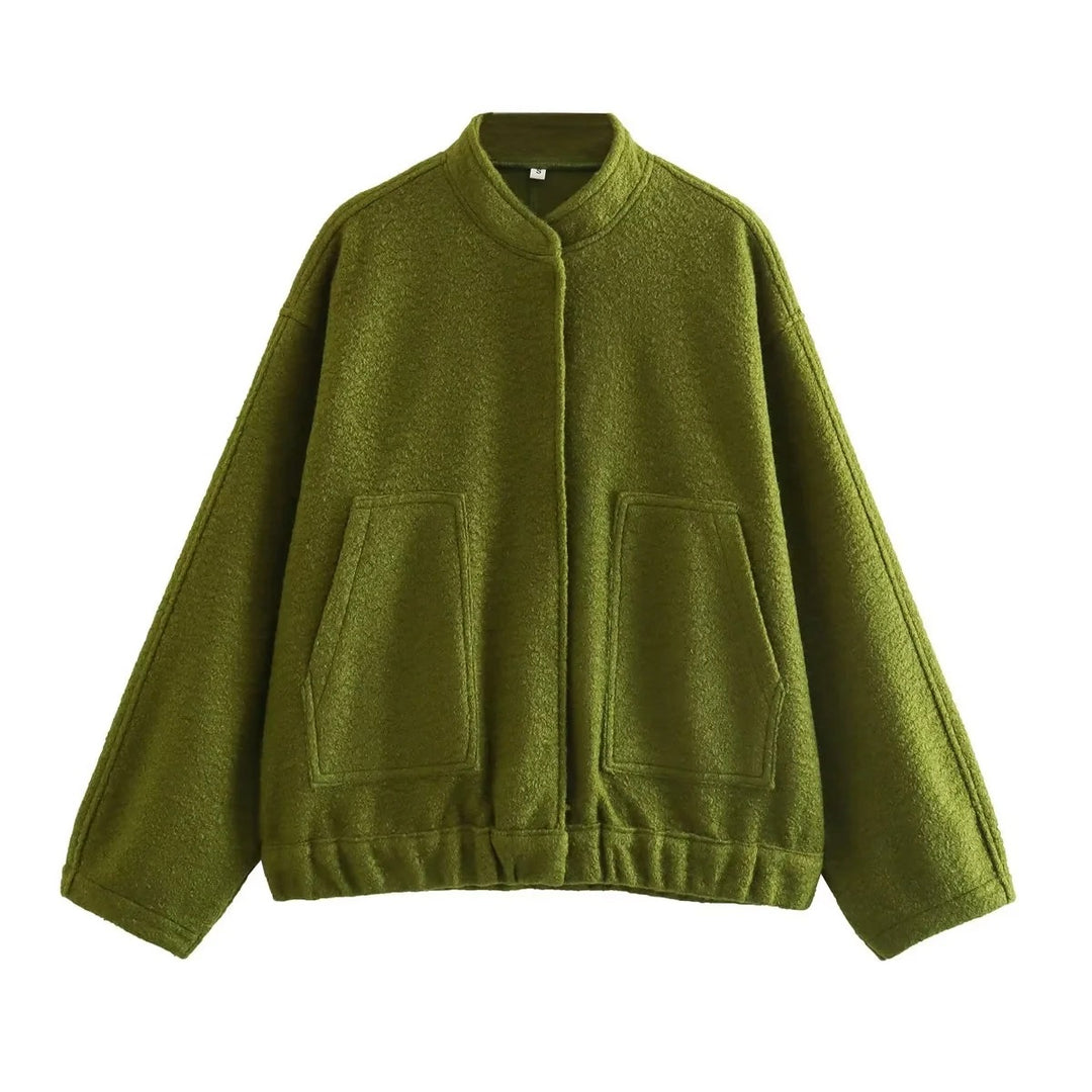 Damen Oversize-Fleecejacke mit Stehkragen, aufgesetzten Fronttaschen und elastischem Saum Drune