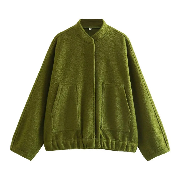 Damen Oversize-Fleecejacke mit Stehkragen, aufgesetzten Fronttaschen und elastischem Saum Drune