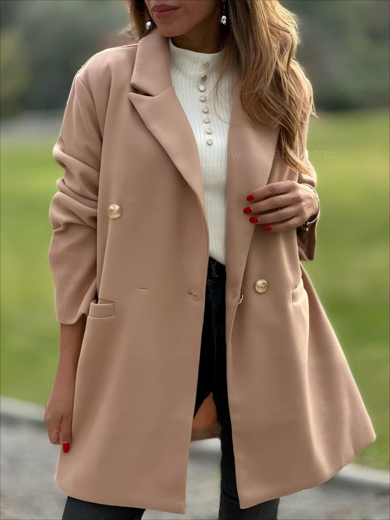 Damen eleganter Oversized Blazer mit doppelter Knopfleiste Drune