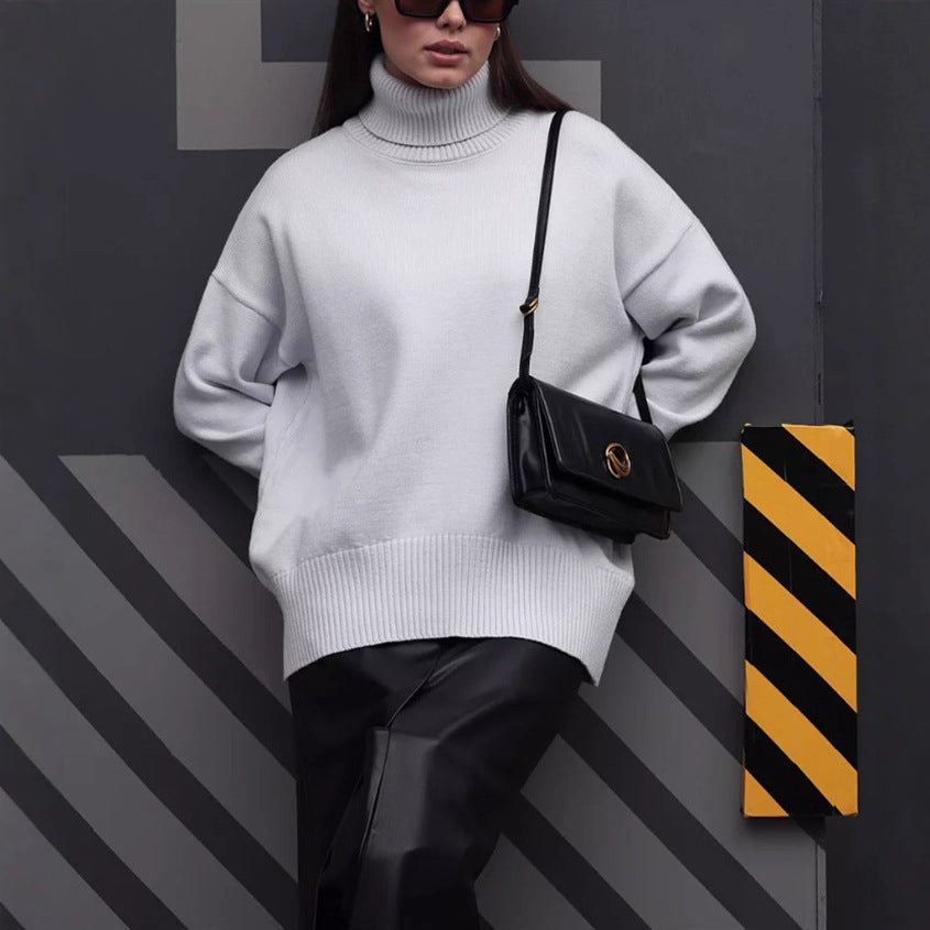 Damen Boxy-Rollkragenpullover aus feinem Feinstrick mit überschnittener Schulter Drune