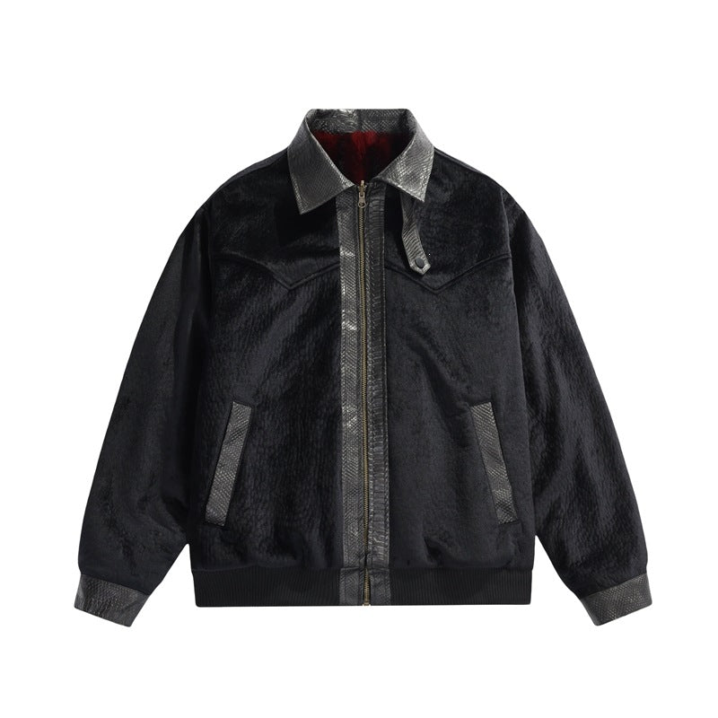 Herren Teddy-Fleece-Boxy-Jacke mit Hemdkragen, durchgehendem Metallreißverschluss & geripptem Saum Drune