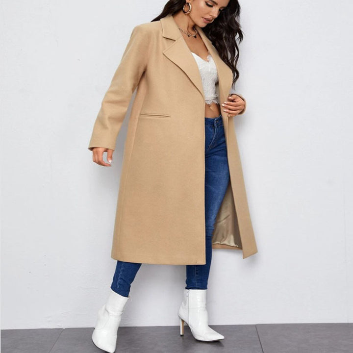 Damen Maxilanger Einreihiger Mantel im minimalistischen Tailoring mit verdeckter Knopfleiste und Eingrifftaschen Drune