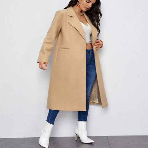 Damen Maxilanger Einreihiger Mantel im minimalistischen Tailoring mit verdeckter Knopfleiste und Eingrifftaschen Drune