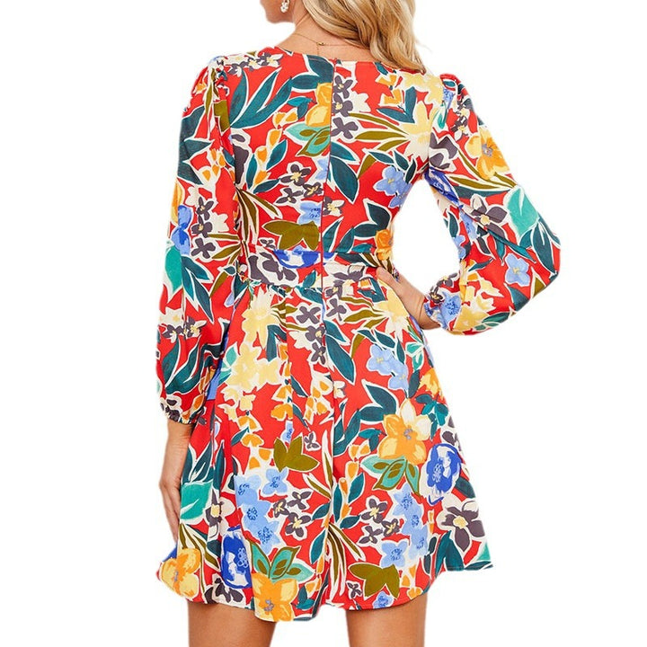 Damen elegantes Maxikleid mit floralem Design und weitem Rock Drune