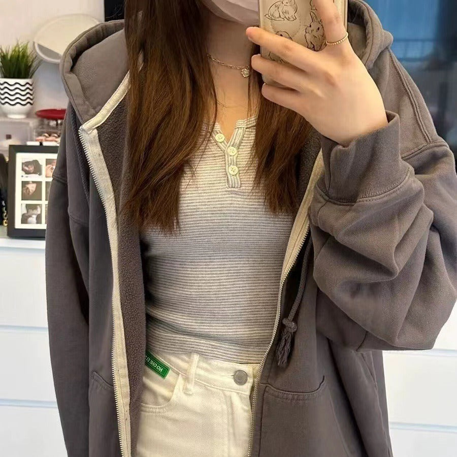 Damen lässige Fleecejacke mit hohen Kragen und praktischen Reißverschlusstaschen Drune