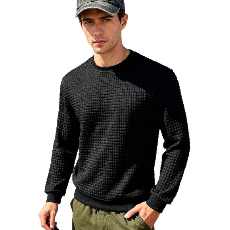 Herren Strukturierter Waffelstrick-Pullover aus Baumwollmix mit Rundhalsausschnitt Drune
