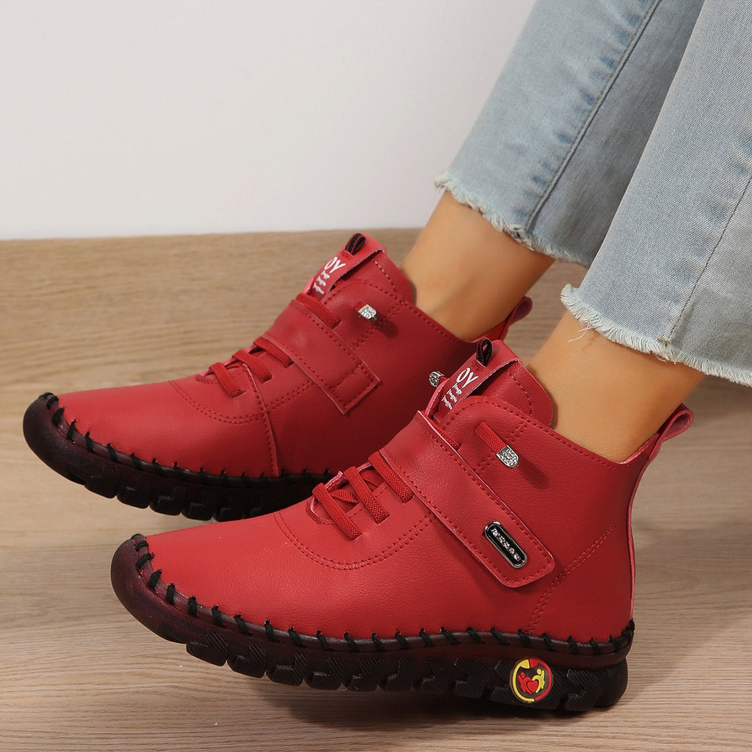 Damen nan stylishe knöchelhohe Komfort-Stiefelette mit Klettverschluss und handgenähter Ziernaht Drune