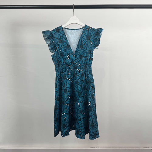 Damen Elegantes Blumenkleid mit schwingendem Saum und Rüschen Drune