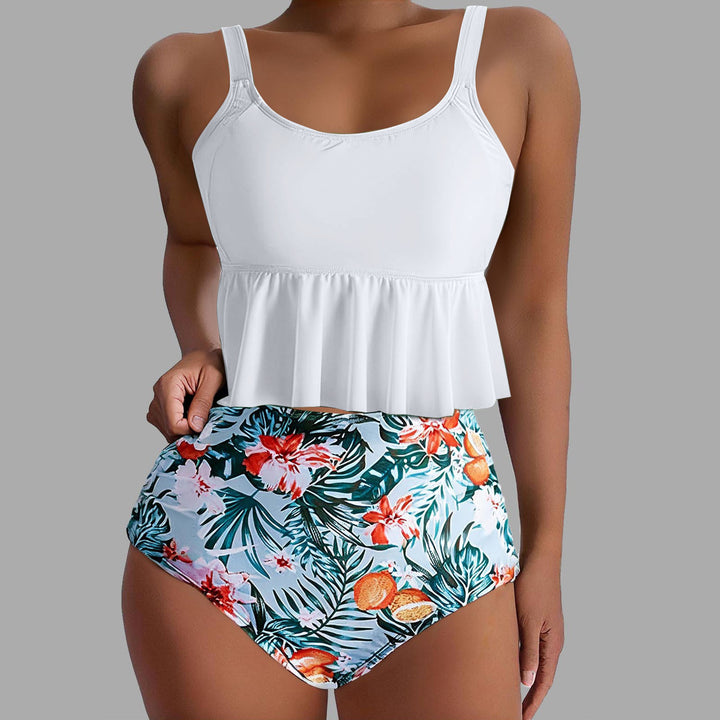 Damen Tankini-Set mit floralen Akzenten und Rüschen Drune