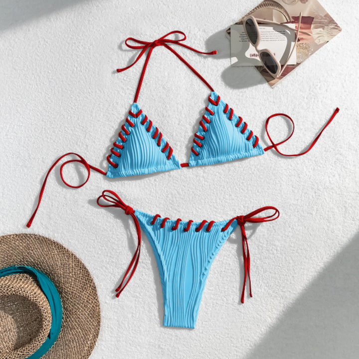 Damen Triangel-Bikini mit kontrastierenden Schnürdetails Drune