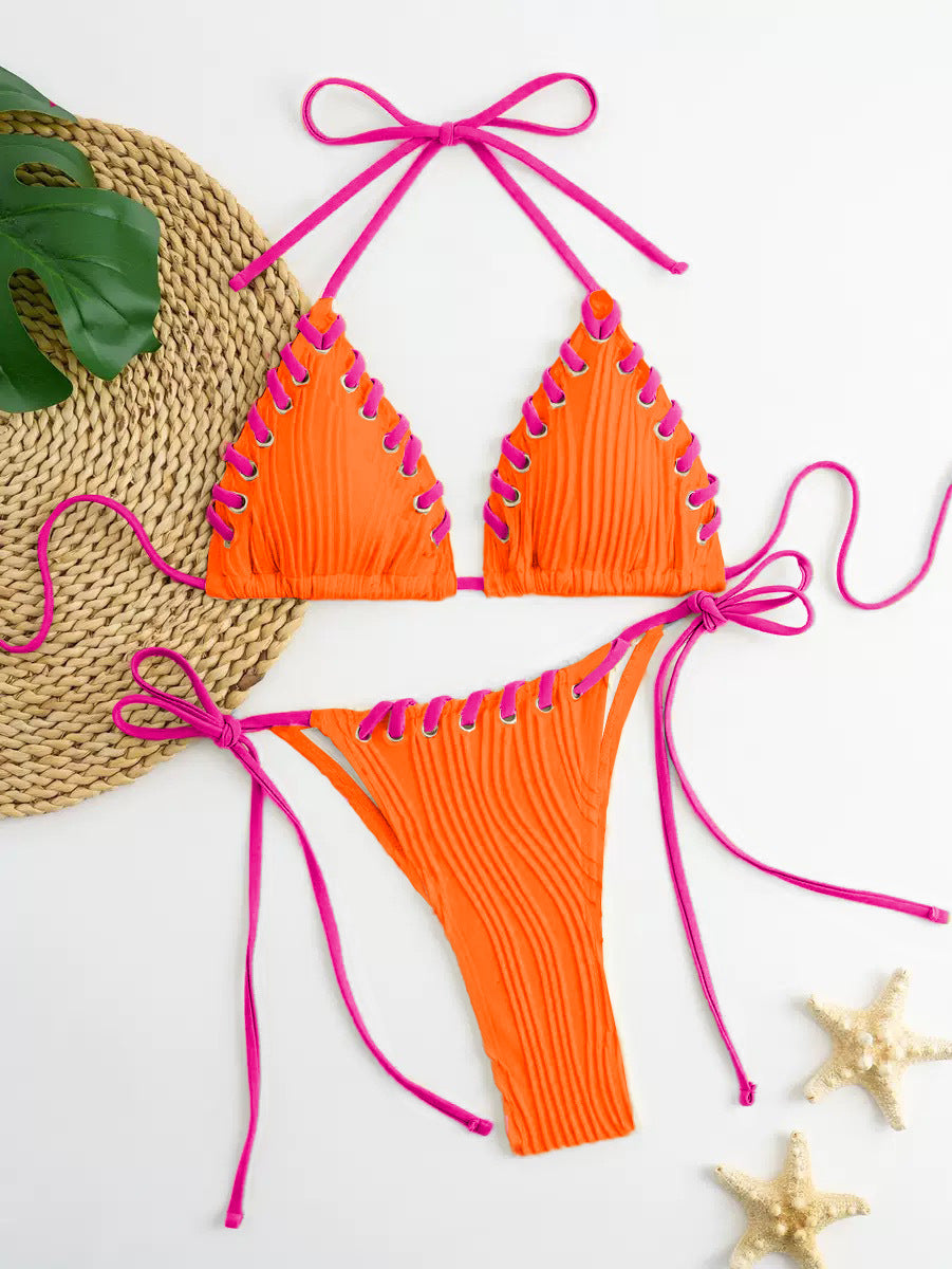 Damen Triangel-Bikini mit raffinierten Schnürdetails und moderner Rippstruktur Drune