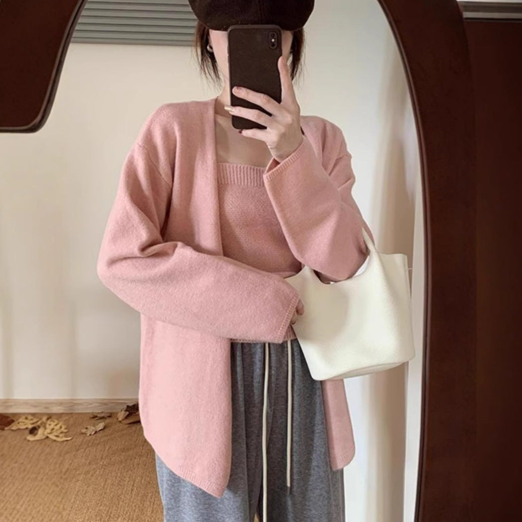 Damen Offene Strickjacke mit lässigem Schnitt und tiefem V-Ausschnitt Drune