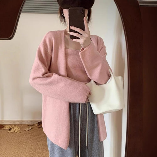 Damen Offene Strickjacke mit lässigem Schnitt und tiefem V-Ausschnitt Drune