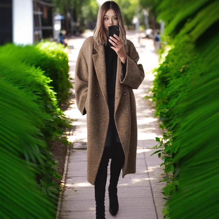 Damen Oversized Wollmantel mit doppelt-knöpfigem Design und lässigem Schnitt Drune