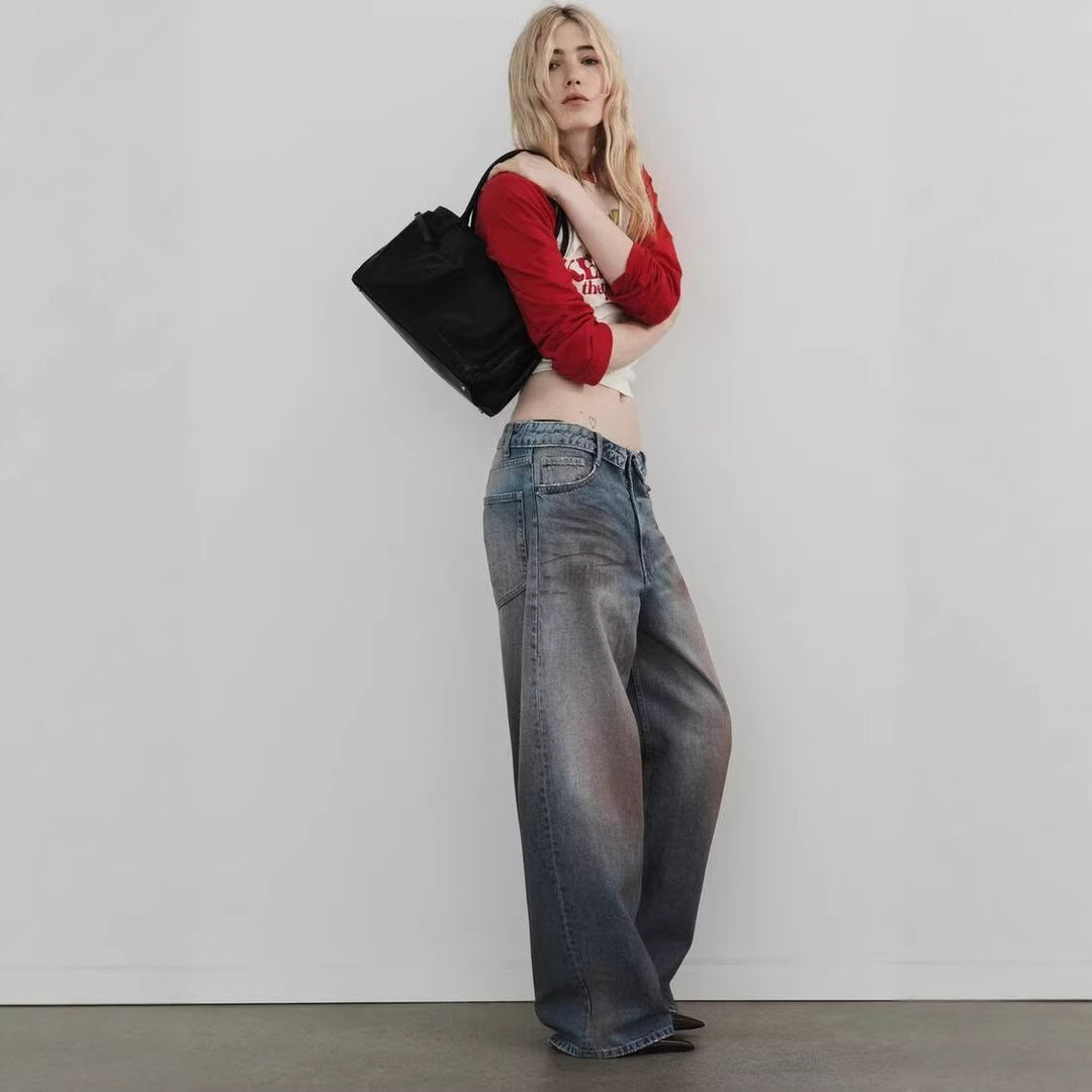 Damen hochtaillierte weite Jeans im Vintage-Look Drune