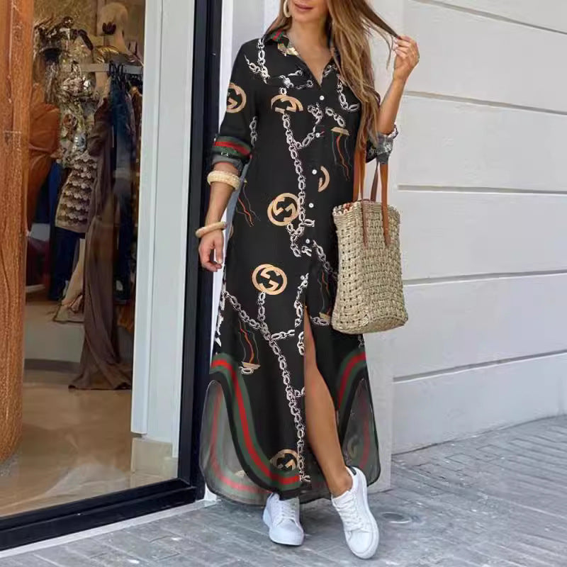Femme Chic Button-Up Maxikleid mit elegantem Kettenprint Drune
