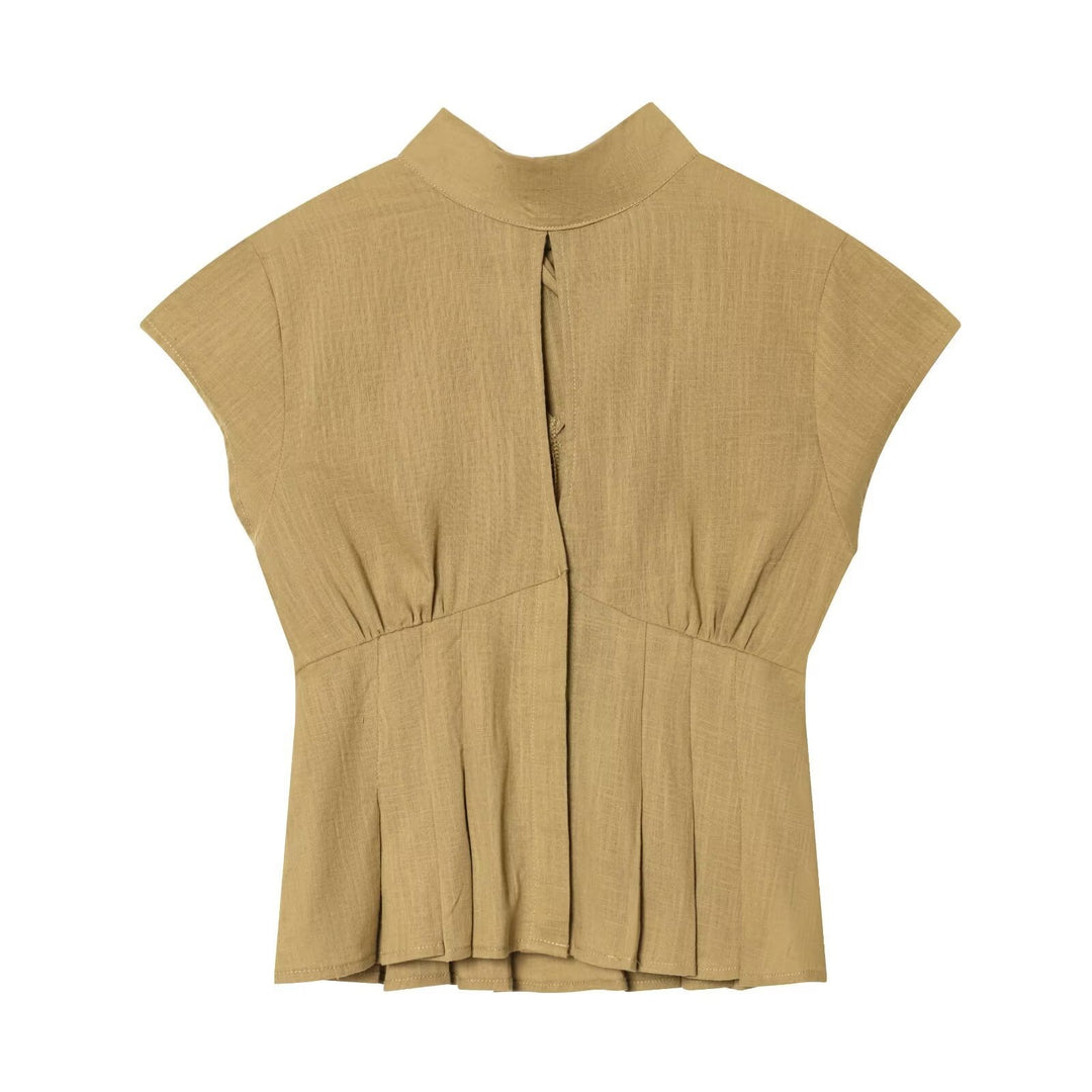 Damen modische Bluse mit asymmetrischem Schnitt und dekorativen Falten Drune
