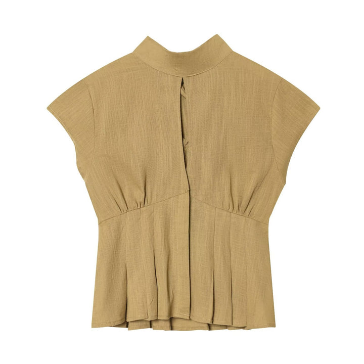 Damen modische Bluse mit asymmetrischem Schnitt und dekorativen Falten Drune