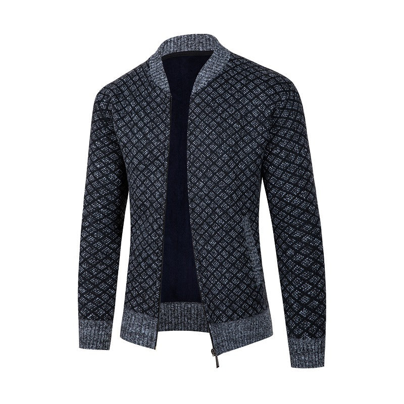 Herren Strickjacke mit modernem Rautenmuster und Reißverschluss Drune