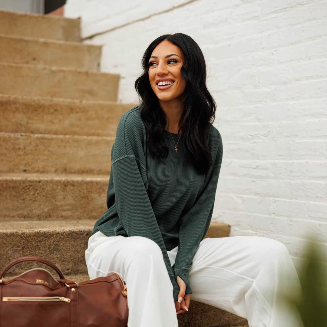 Damen lässiges Langarmshirt mit Rippenstruktur Drune
