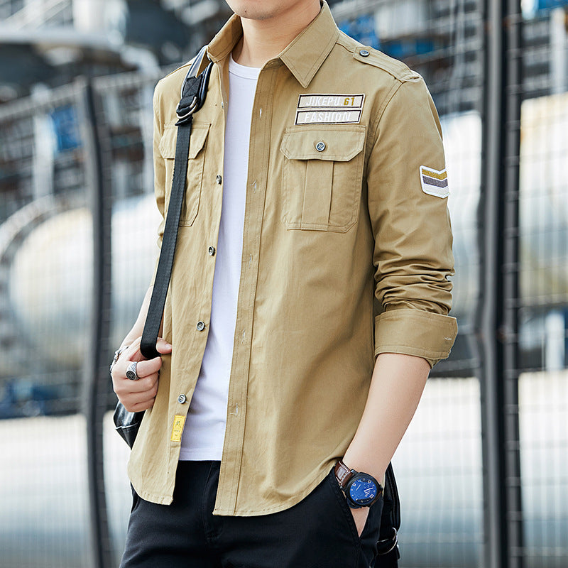 Herren Overshirt im Military-Utility-Stil mit Schulterpatten, Brustklappen und leichtem Baumwollmix Drune
