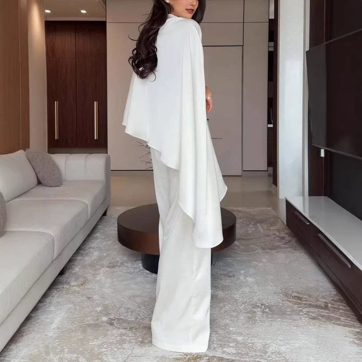 Damen Zweiteiliges Chiffon-Cape mit asymmetrischem Saum und Hose mit elastischem Bund Drune